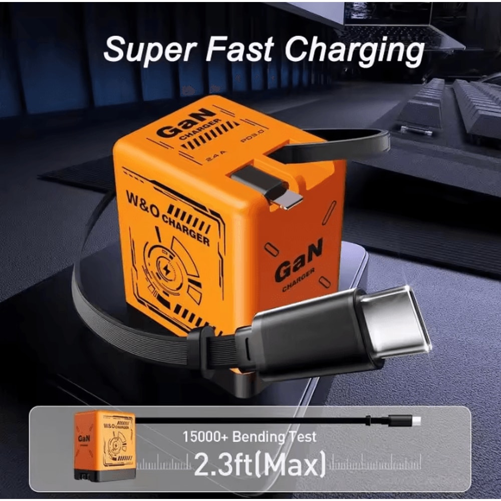 VoltMini GaN Fast Charging Adapter With Retractable Cable MultiProtection 0