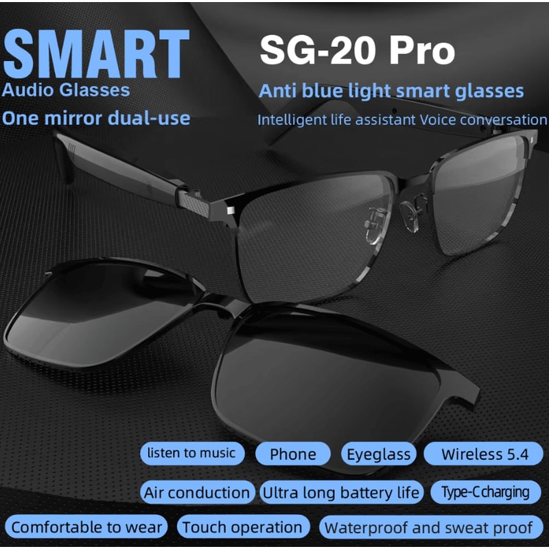SG20 Pro 2in1 Bluetooth Smart Glasses With Audio Voice Assistant UV Protection 3