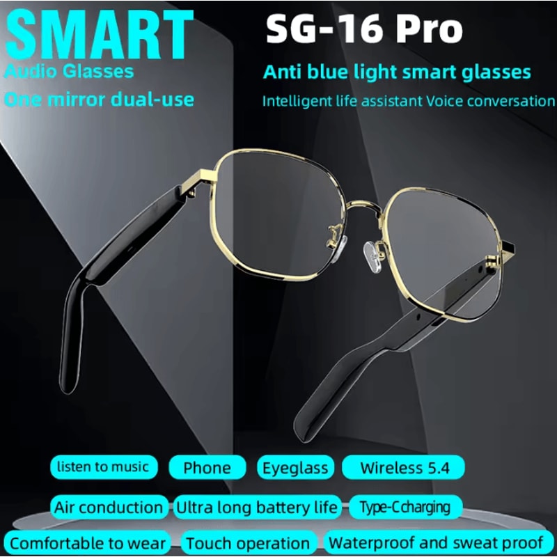 SG16 Pro 2in1 Bluetooth Smart Glasses With Audio AntiBlue Light Protection 4