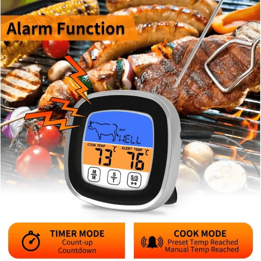 CookMaster Pro Digital Meat Thermometer With Touchscreen LCD Timer Mode 1