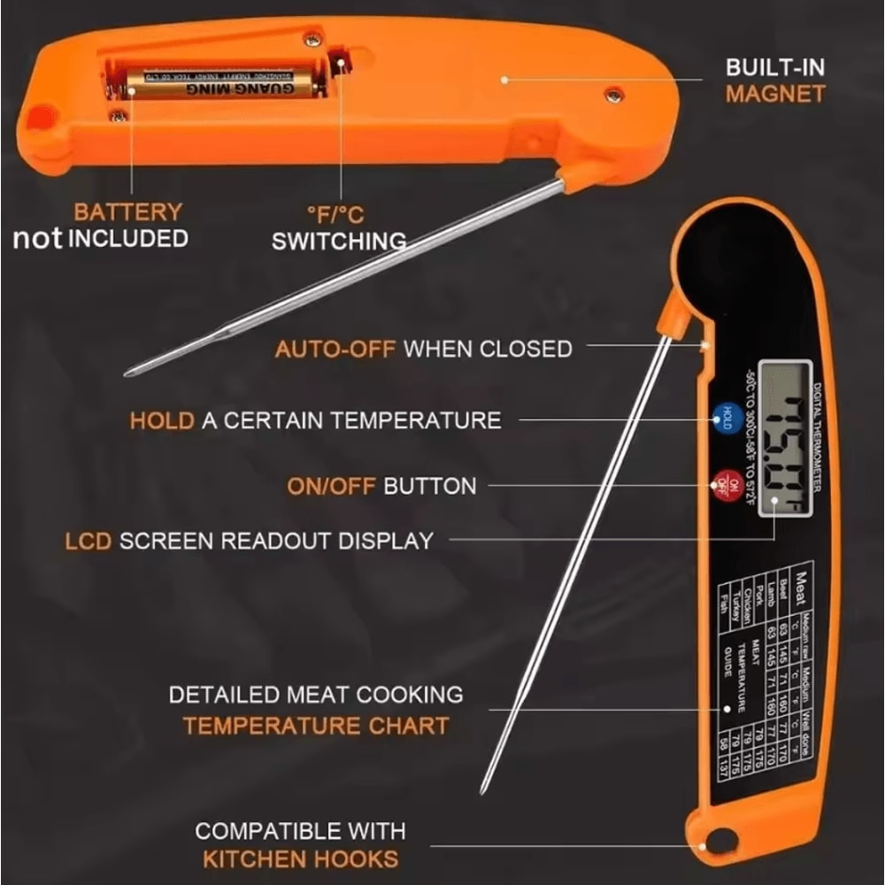 GrillMaster Pro Digital Meat Thermometer With Waterproof Backlit Display 1