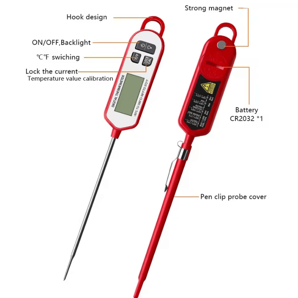 Backlit Digital Meat Thermometer Instant Read BBQ Kitchen Food Probe 3