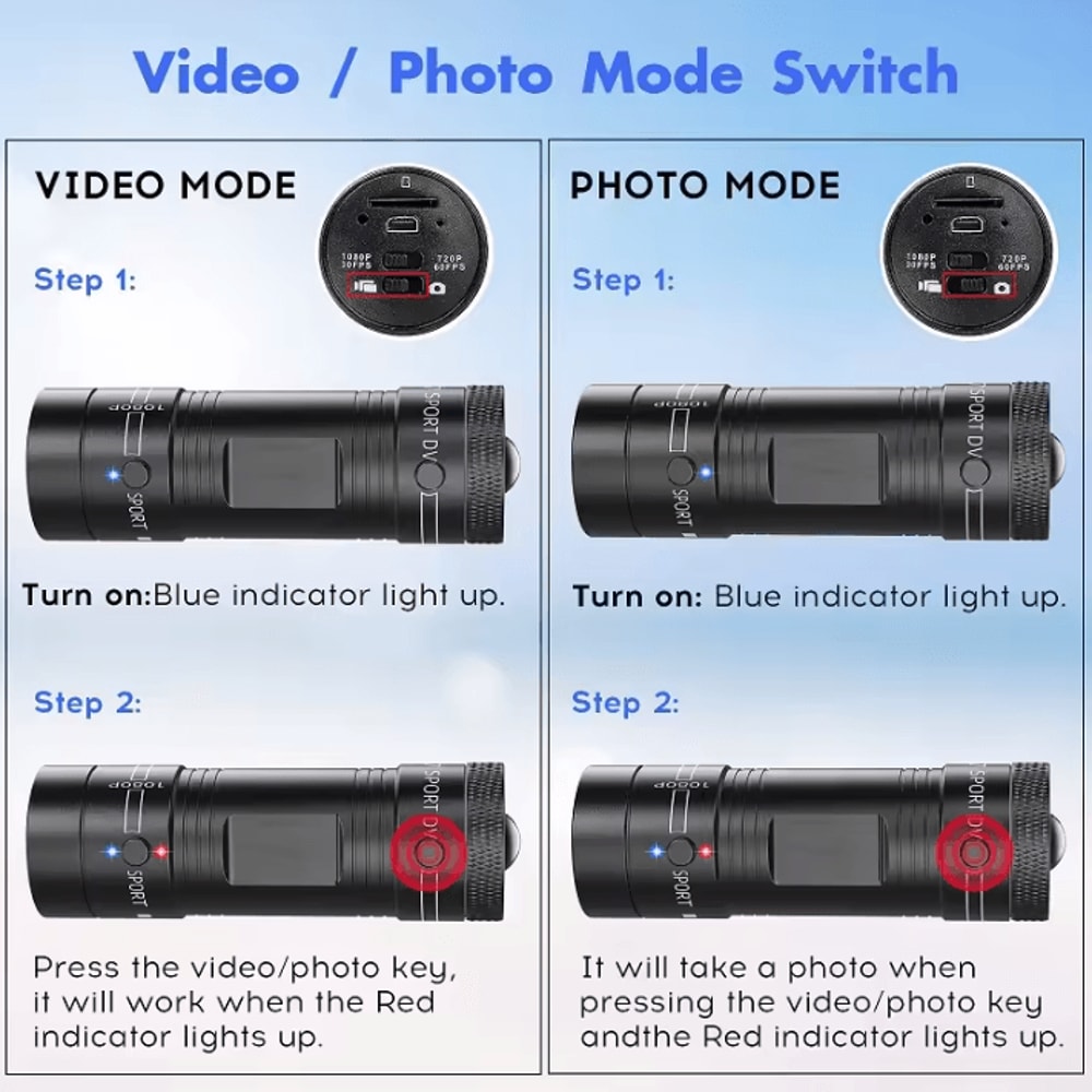 1080P HD Mini Action Camera Waterproof Helmet Sports Cam With Flashlight 4