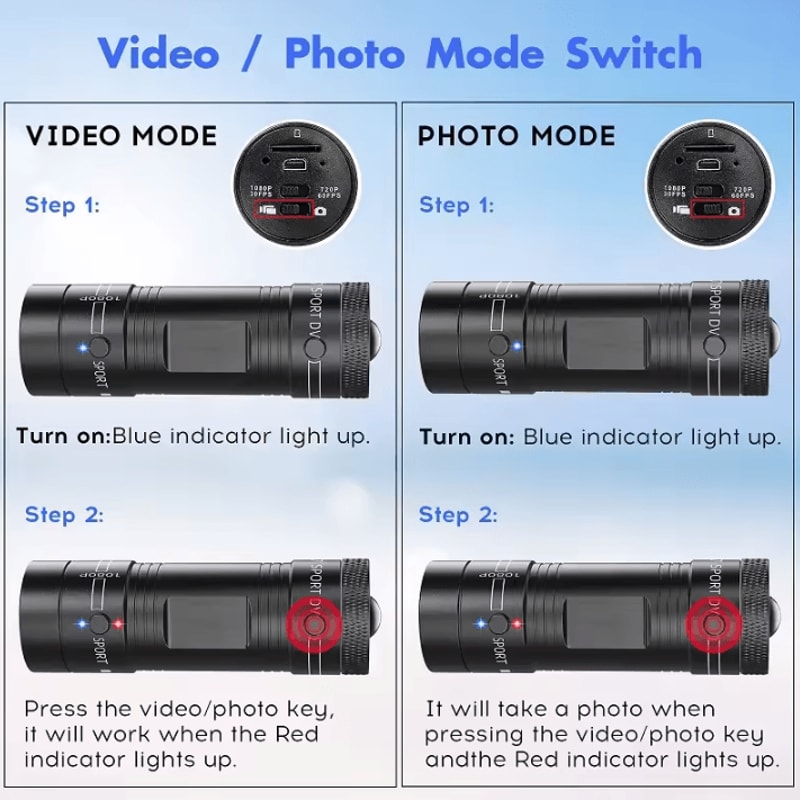 1080P HD Mini Action Camera Waterproof Helmet Sports Cam With Flashlight 4