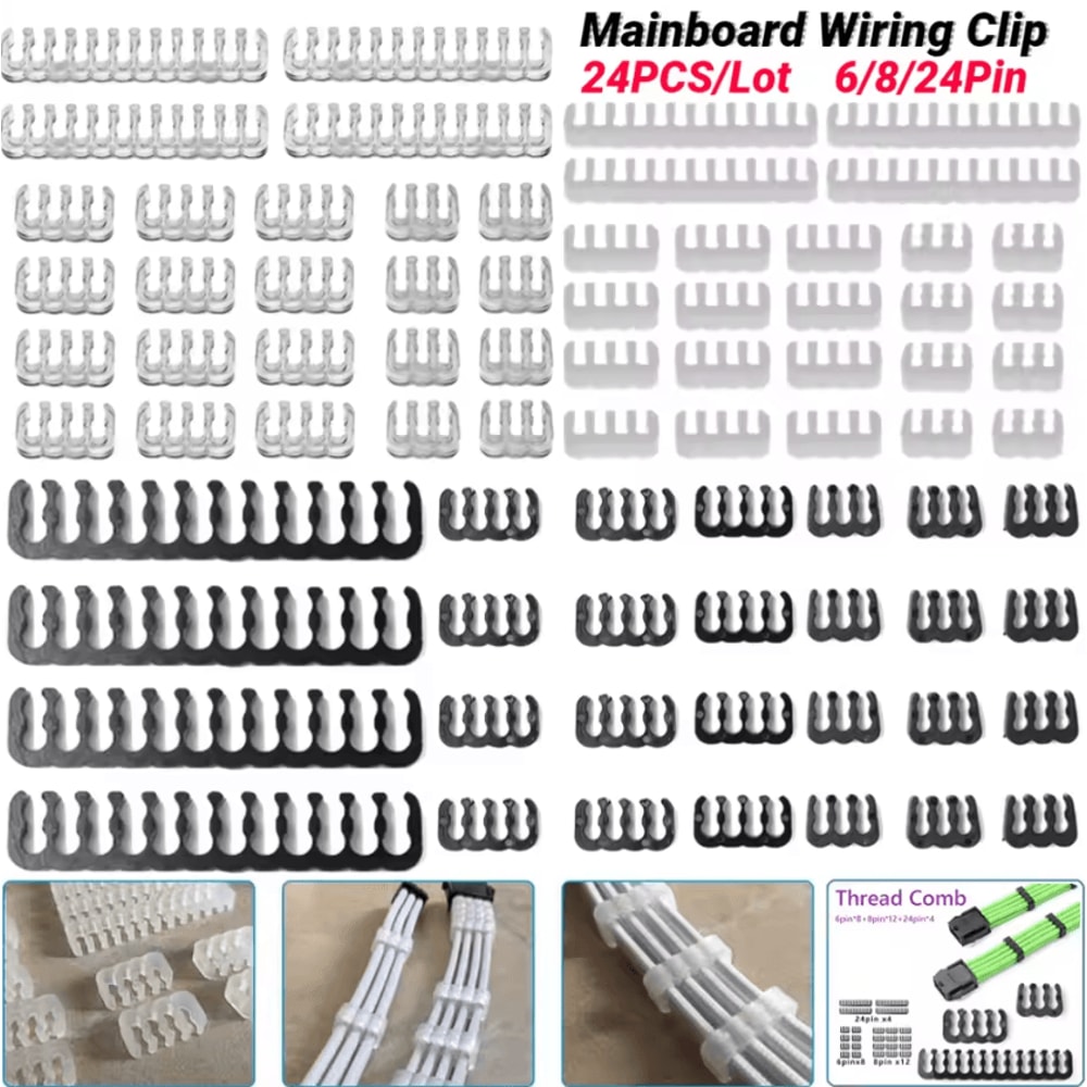 24PCS PC Cable Comb Kit 6824 Pin Wire Organizer For Clean Gaming Builds 0