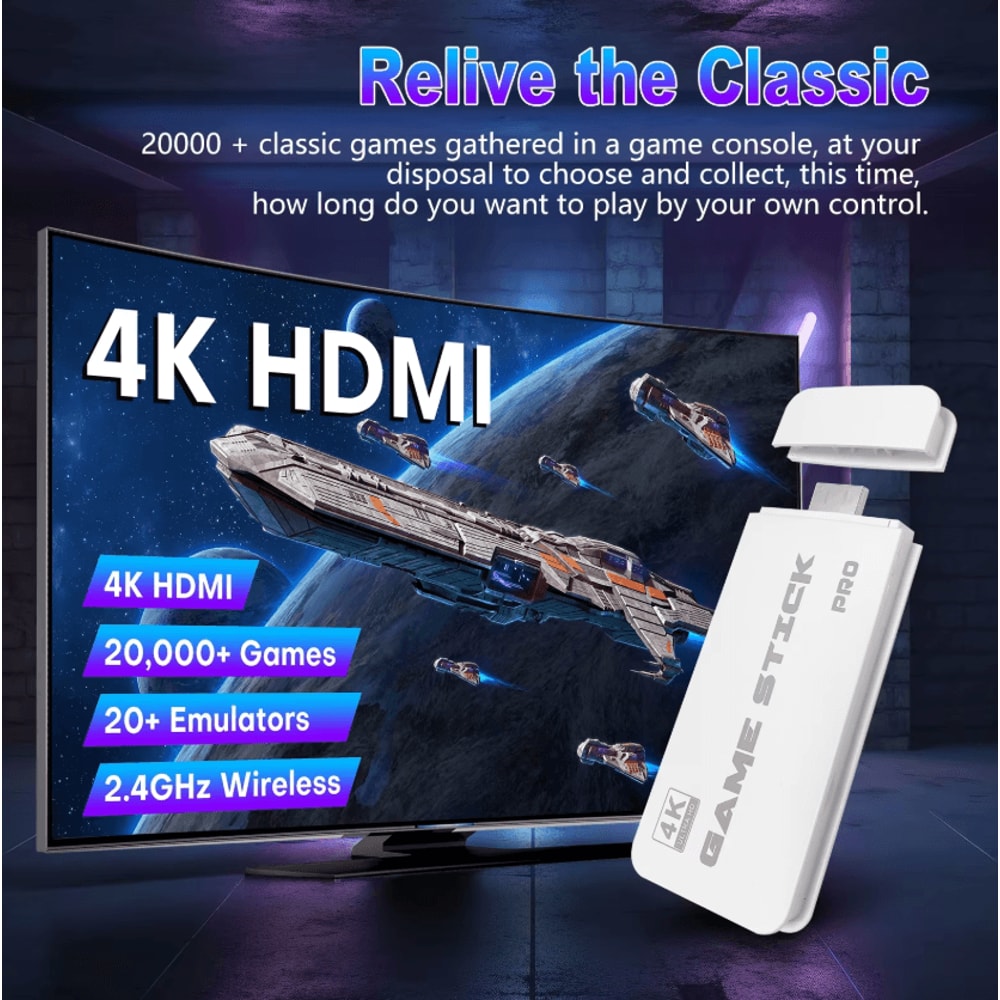 M15 4K Retro Game Stick 20000 Games Plug Play Console 4