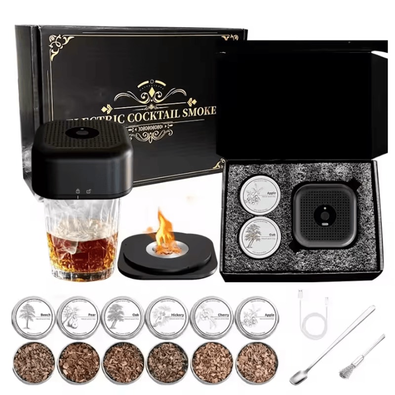 Electric Whiskey Smoke Infuser Kit 6 Wood Chips Rechargeable Cocktail Smoker 1