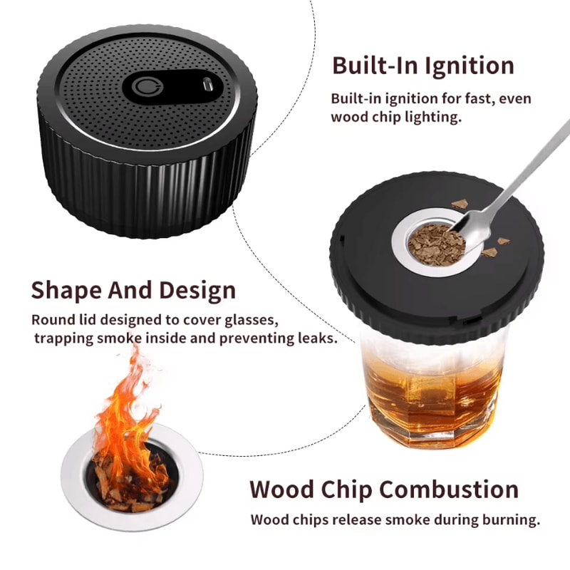 Electric Whiskey Smoke Infuser Kit 6 Wood Chips Rechargeable Cocktail Smoker 3