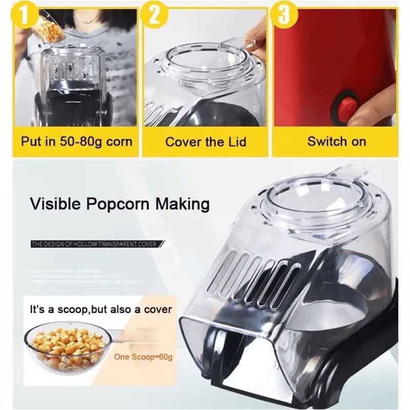 Hot Air Popcorn Maker Machine Healthy OilFree Electric Popcorn Popper 3