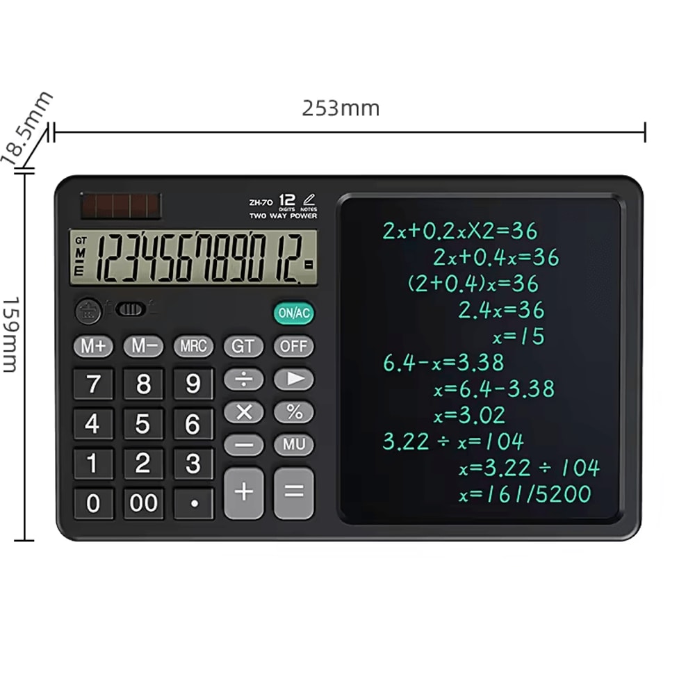 2in1 Calculator Writing Tablet Foldable 12Digit LCD Memo Pad With Stylus 2