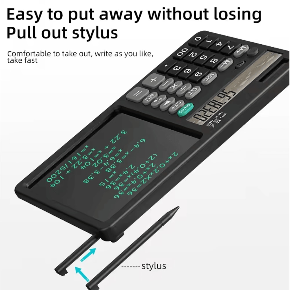 2in1 Calculator Writing Tablet Foldable 12Digit LCD Memo Pad With Stylus 3