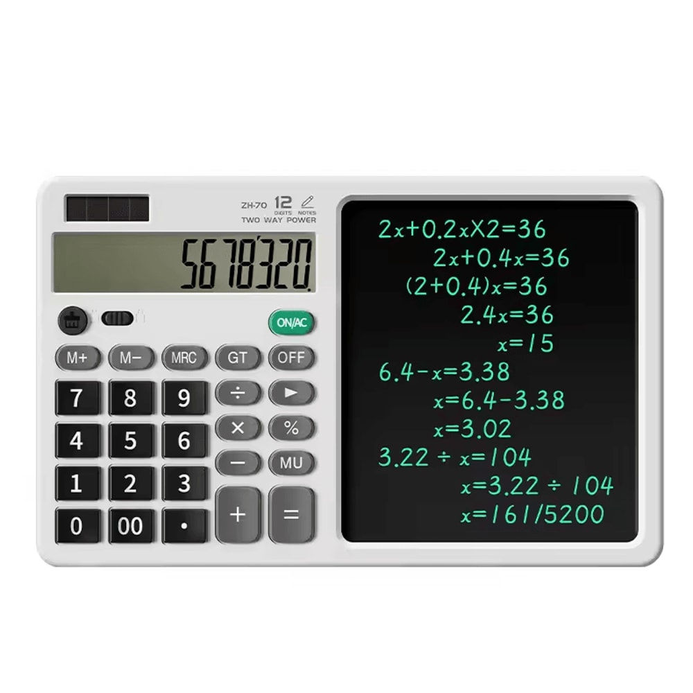 2in1 Calculator Writing Tablet Foldable 12Digit LCD Memo Pad With Stylus 5
