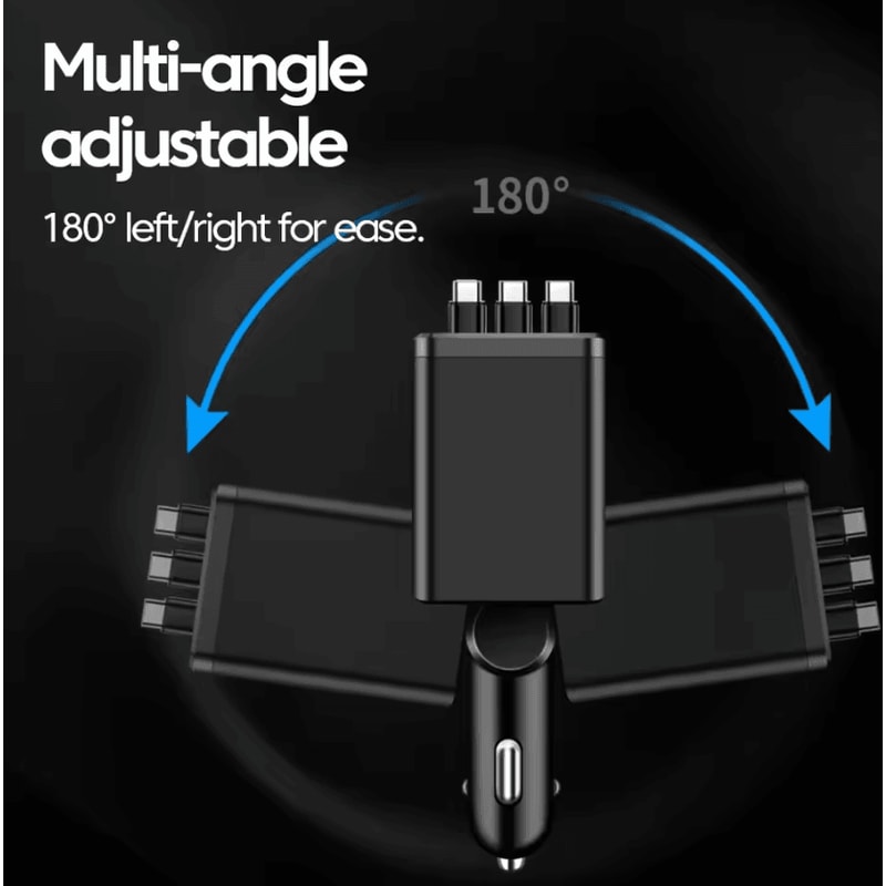 7in1 Retractable Car Charger 120W Fast Charging MultiPort USBC Adapter With LED Cable 1