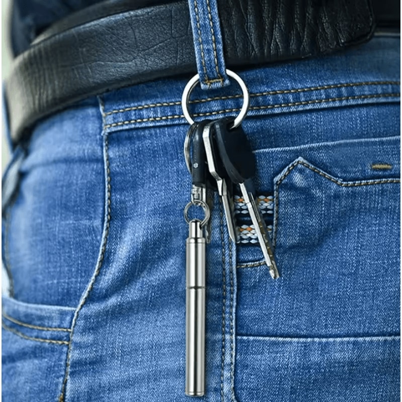 Mini Telescopic Keychain Pen Stainless Steel Retractable EDC Writing Tool 2