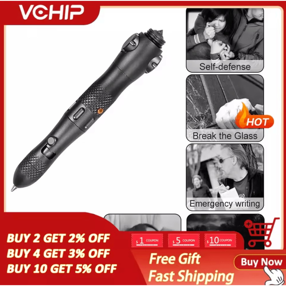 Multifunction Tactical Aluminum Pen EDC SelfDefense Tool With LED Glass Breaker 0