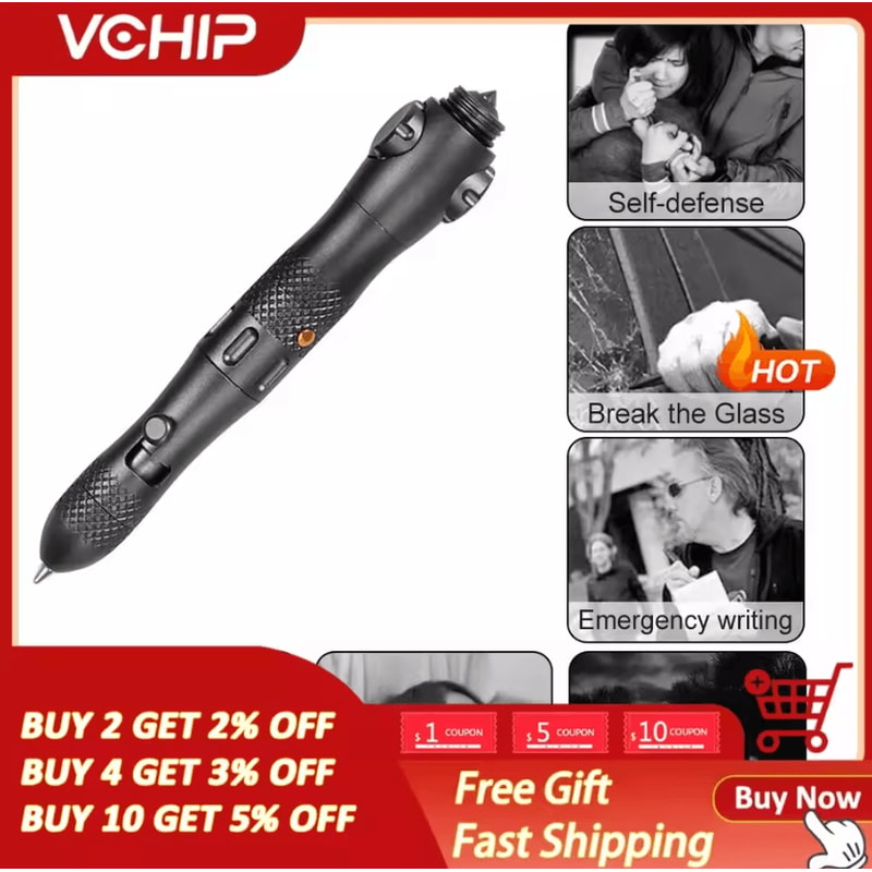 Multifunction Tactical Aluminum Pen EDC SelfDefense Tool With LED Glass Breaker 0