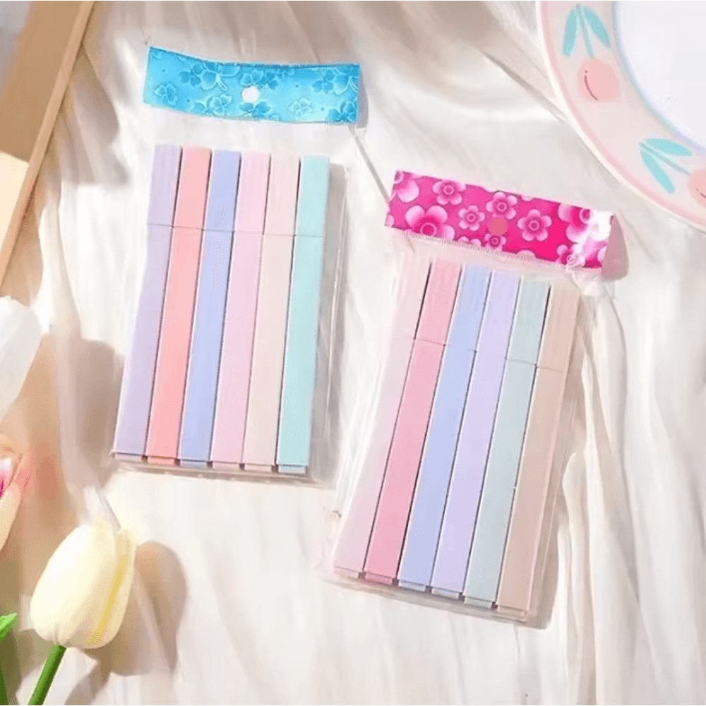PastelGlow Kawaii Highlighter Set 6 Soft Color Japanese Stationery Markers 4