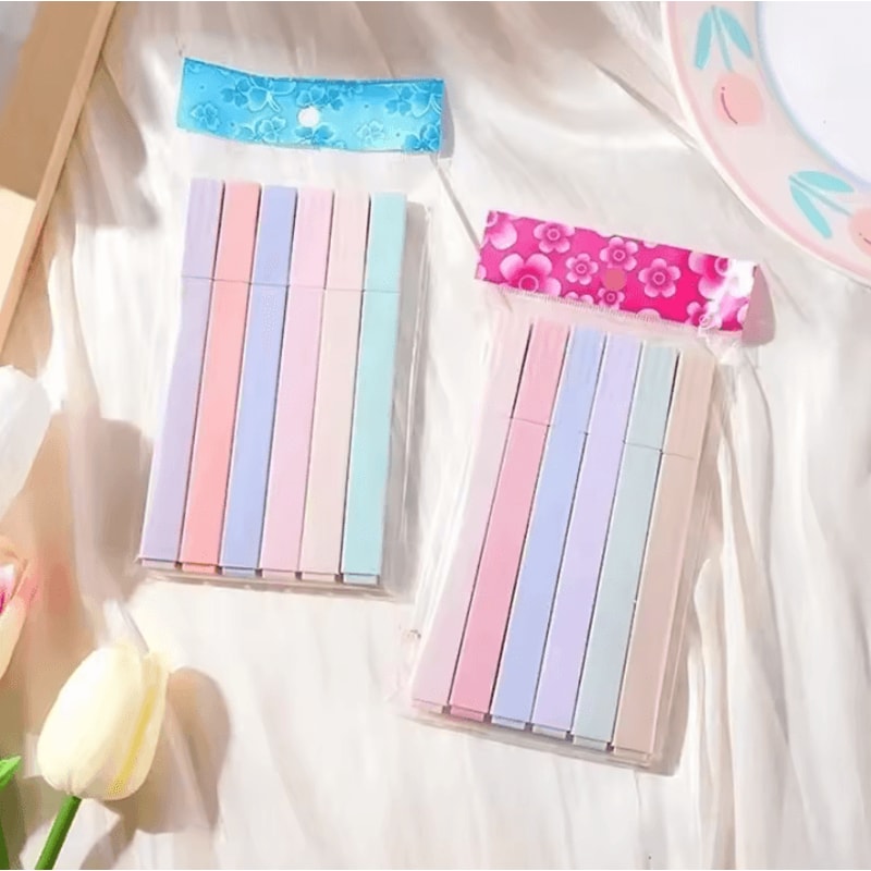 PastelGlow Kawaii Highlighter Set 6 Soft Color Japanese Stationery Markers 4