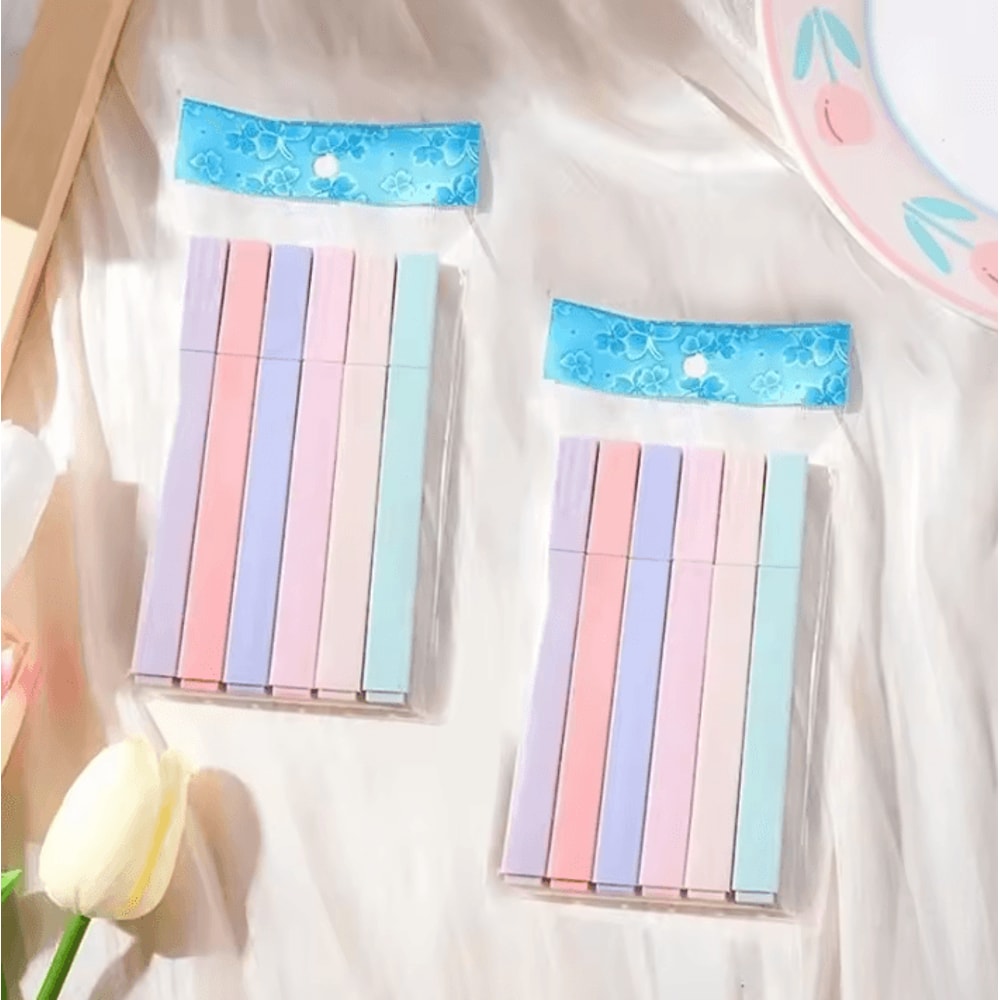 PastelGlow Kawaii Highlighter Set 6 Soft Color Japanese Stationery Markers 6