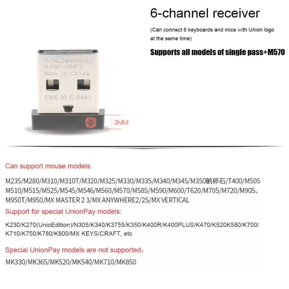 Universal Unifying USB Receiver Dongle Connect Up To 6 Wireless Devices 4