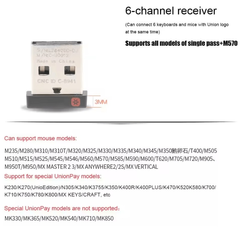 Universal Unifying USB Receiver Dongle Connect Up To 6 Wireless Devices 4