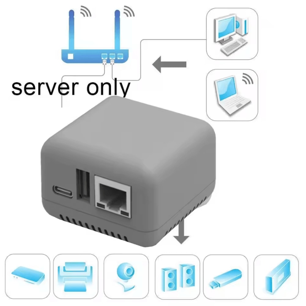 Mini USB 20 Network Print Server Wireless WiFi Bluetooth Printer Sharing Hub 0