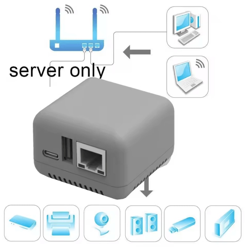 Mini USB 20 Network Print Server Wireless WiFi Bluetooth Printer Sharing Hub 0