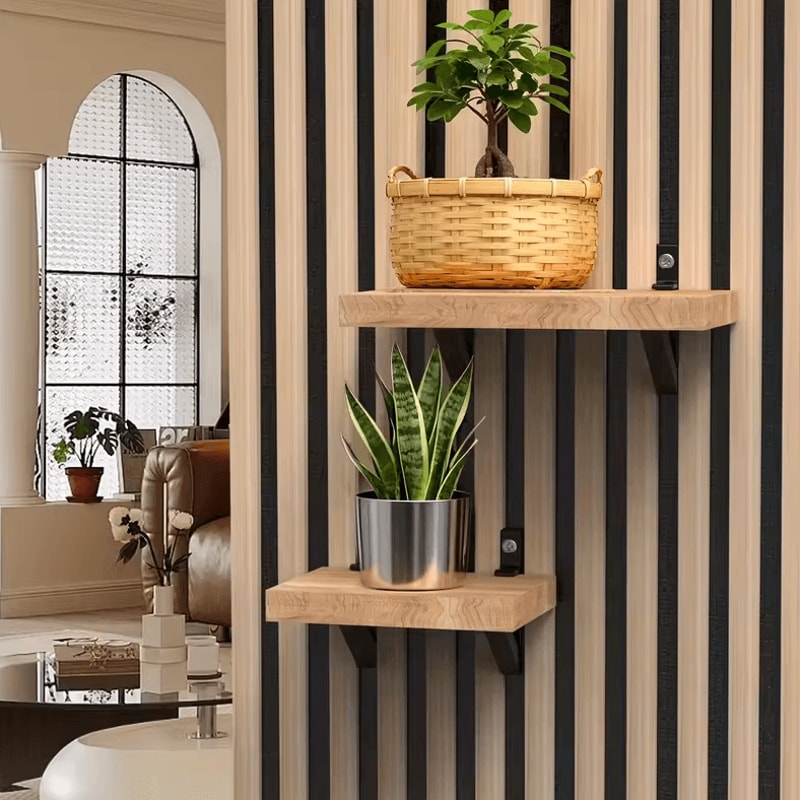 2PCS NoDrill Acoustic Panel Shelf Brackets MultiUse Storage Hooks For Wood Boards Plant Holders 1