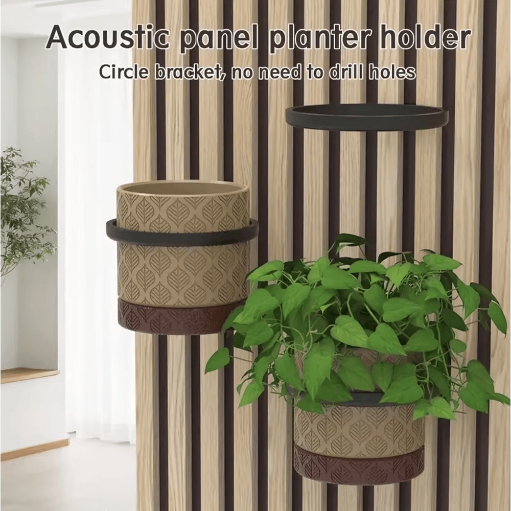 2PCS NoDrill Acoustic Panel Plant Rings RustProof Holder For Soundproof Boards Wall Gaps 0