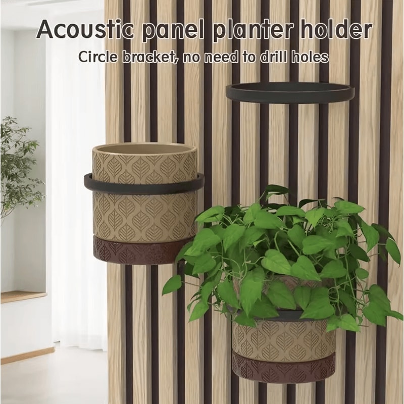 2PCS NoDrill Acoustic Panel Plant Rings RustProof Holder For Soundproof Boards Wall Gaps 0