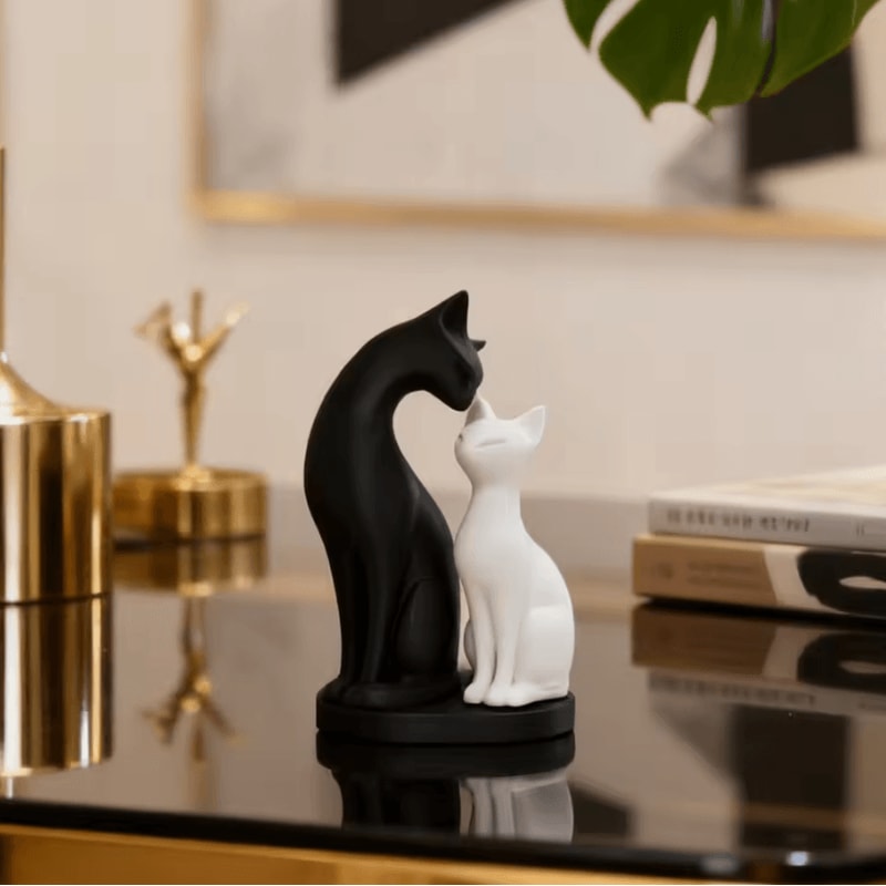 Minimalist Black White Cat Sculpture Modern Desk Home Decor Accent 0