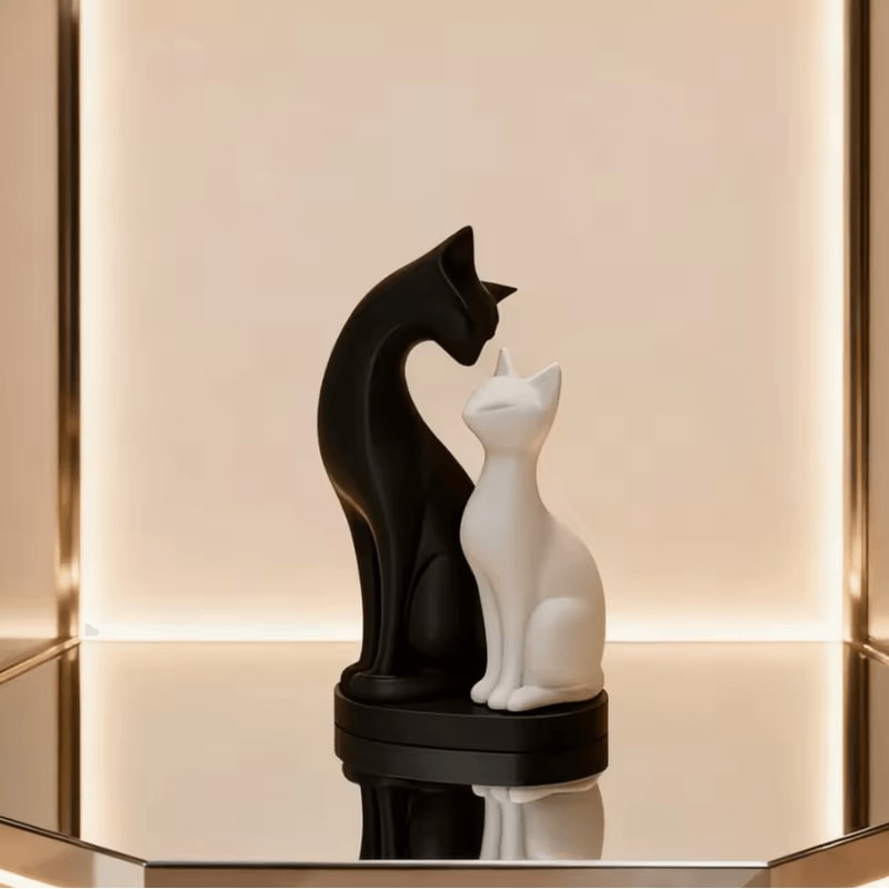 Minimalist Black White Cat Sculpture Modern Desk Home Decor Accent 1