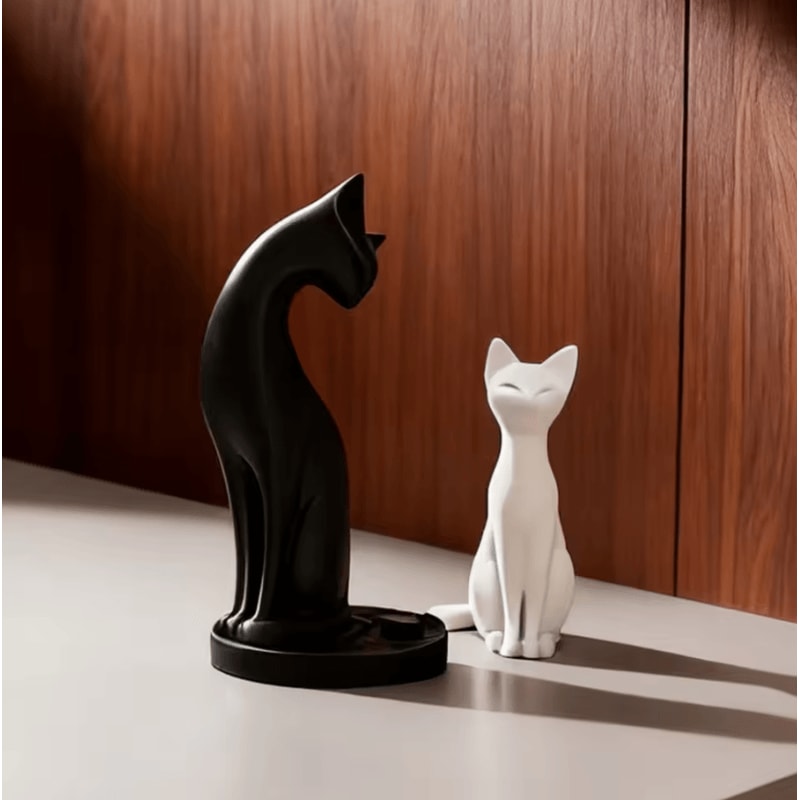Minimalist Black White Cat Sculpture Modern Desk Home Decor Accent 2
