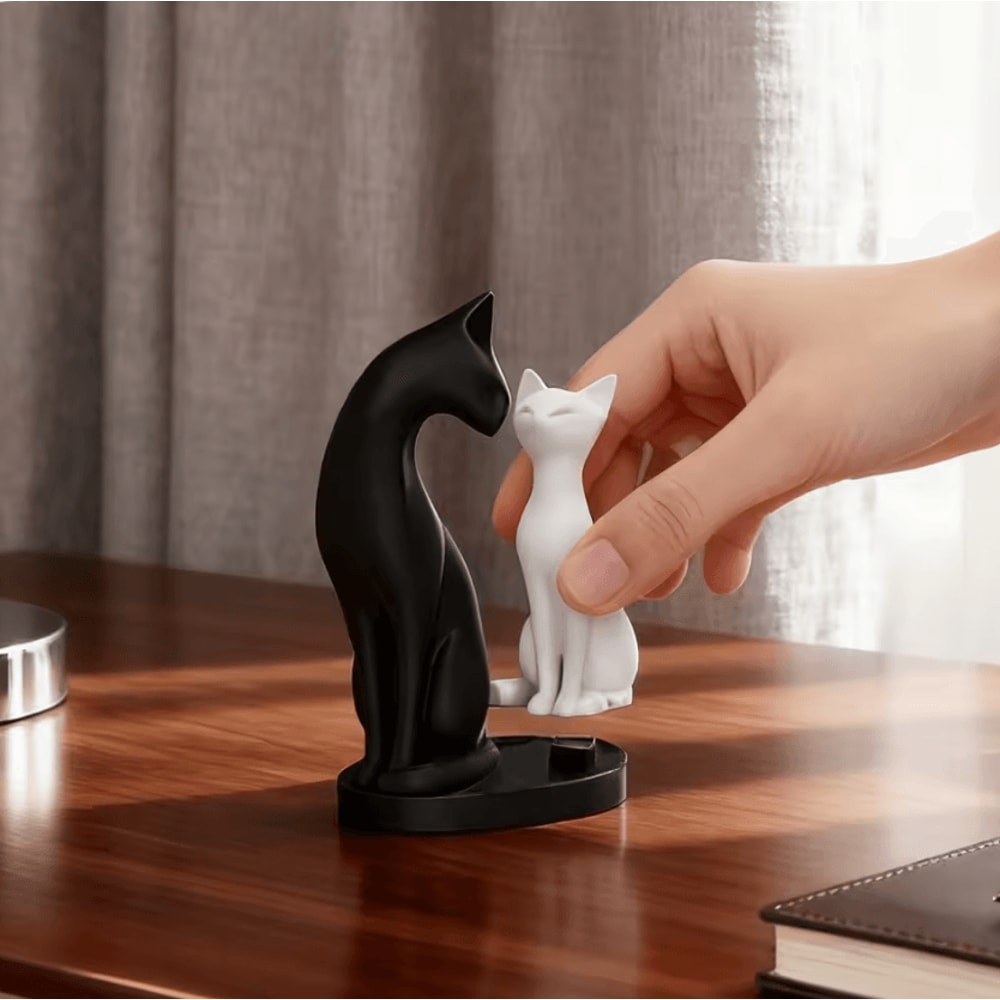 Minimalist Black White Cat Sculpture Modern Desk Home Decor Accent 3