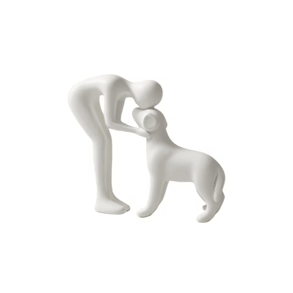 Elegant Black Dog Owner Sculpture Minimalist Resin Pet Lover Decor 3