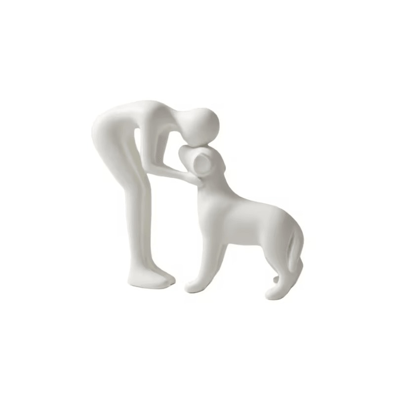 Elegant Black Dog Owner Sculpture Minimalist Resin Pet Lover Decor 3