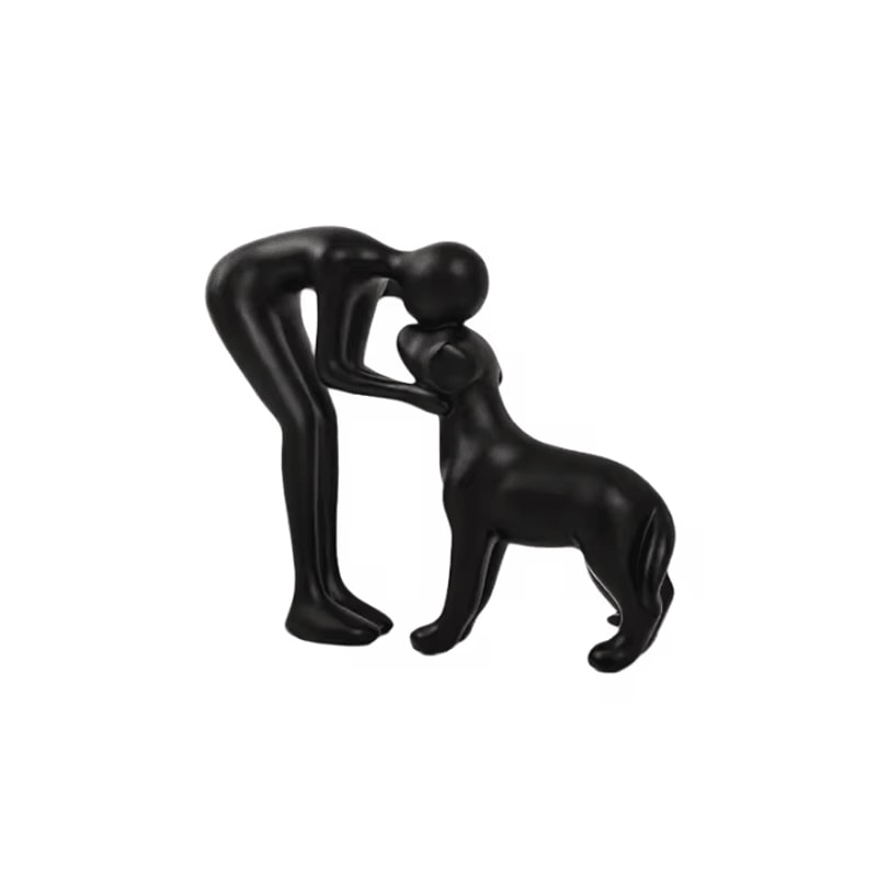 Elegant Black Dog Owner Sculpture Minimalist Resin Pet Lover Decor 4