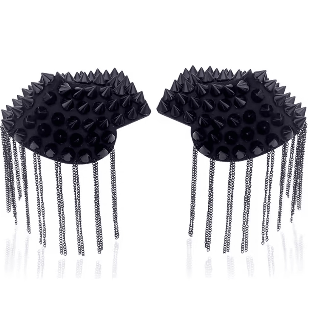 Punk Chain Tassel Shoulder Epaulet Brooch Metal Rivet Statement Shoulder Pads 1 Pair 2
