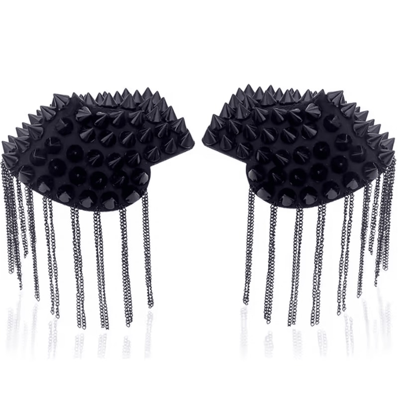 Punk Chain Tassel Shoulder Epaulet Brooch Metal Rivet Statement Shoulder Pads 1 Pair 2