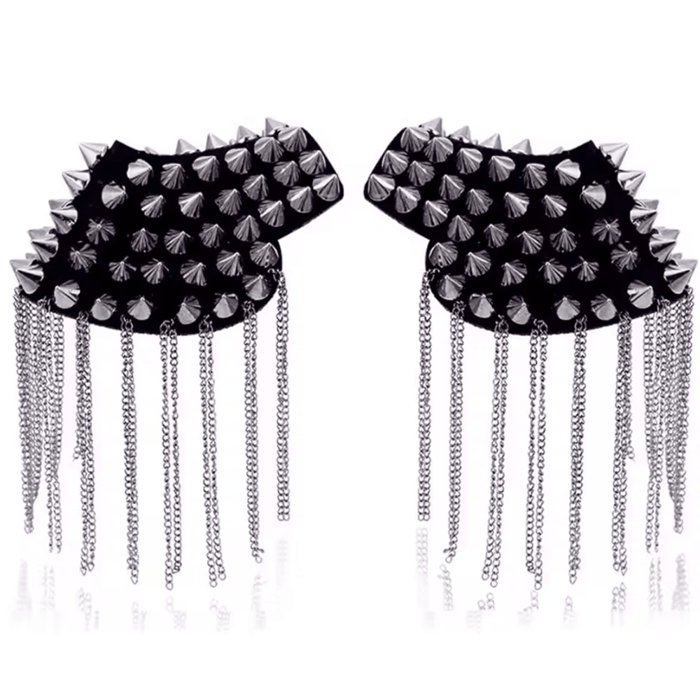 Punk Chain Tassel Shoulder Epaulet Brooch Metal Rivet Statement Shoulder Pads 1 Pair 3