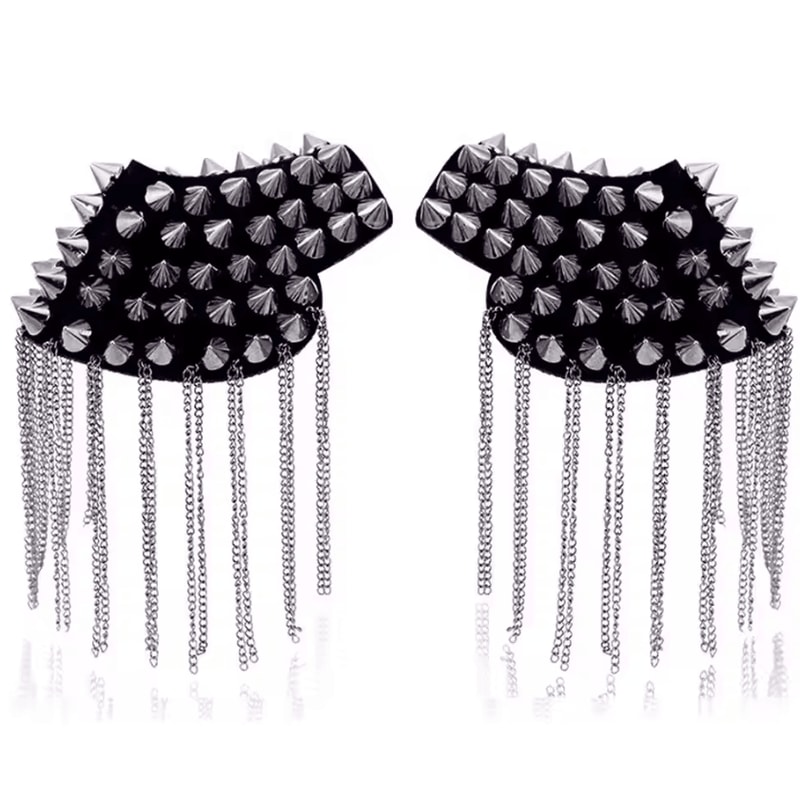 Punk Chain Tassel Shoulder Epaulet Brooch Metal Rivet Statement Shoulder Pads 1 Pair 3