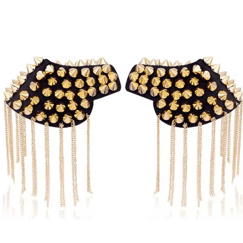 Punk Chain Tassel Shoulder Epaulet Brooch Metal Rivet Statement Shoulder Pads 1 Pair 4