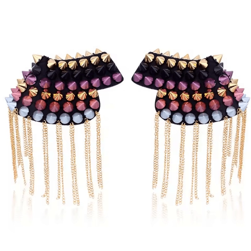 Punk Chain Tassel Shoulder Epaulet Brooch Metal Rivet Statement Shoulder Pads 1 Pair 5