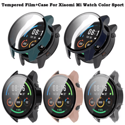 full coverage pc case + tempered glass for xiaomi mi watch color sport – clear protective cover