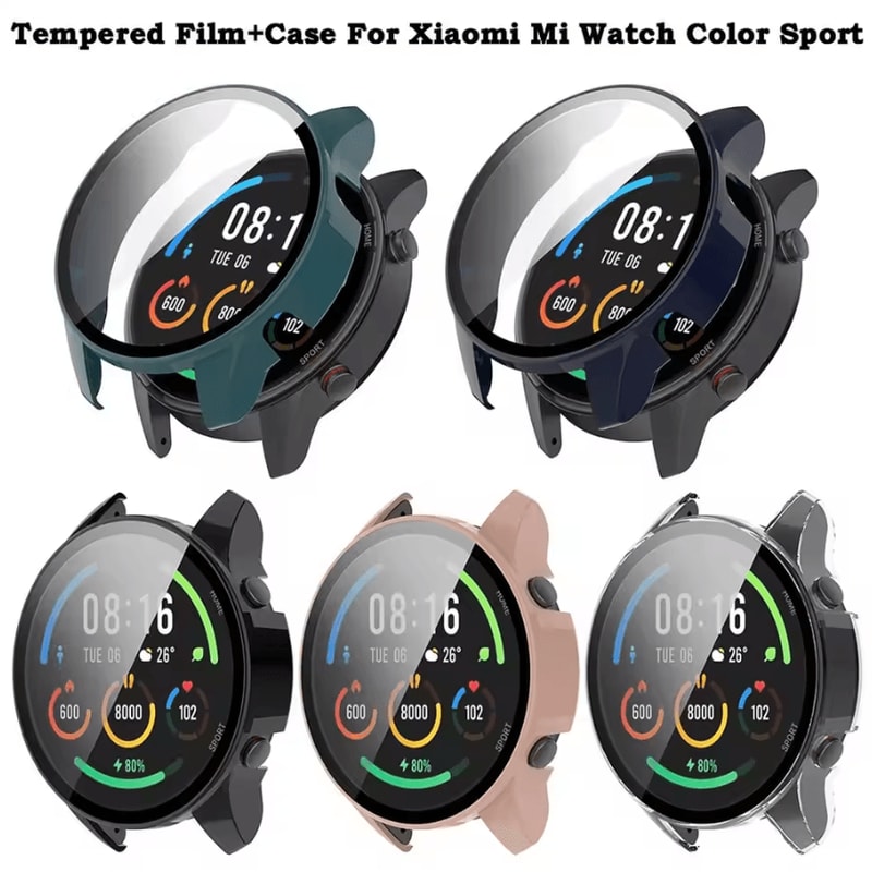 Full Coverage PC Case Tempered Glass For Xiaomi Mi Watch Color Sport Clear Protective Cover 0