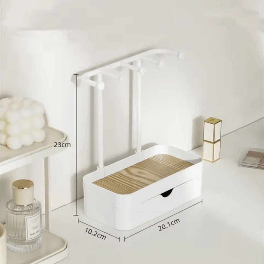 Elegant Wooden Jewelry Organizer Stand With Drawer Necklace Earring Display Rack 2