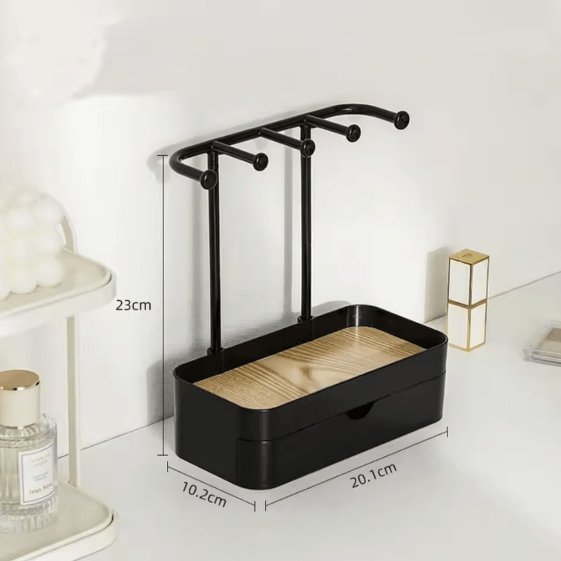 Elegant Wooden Jewelry Organizer Stand With Drawer Necklace Earring Display Rack 3