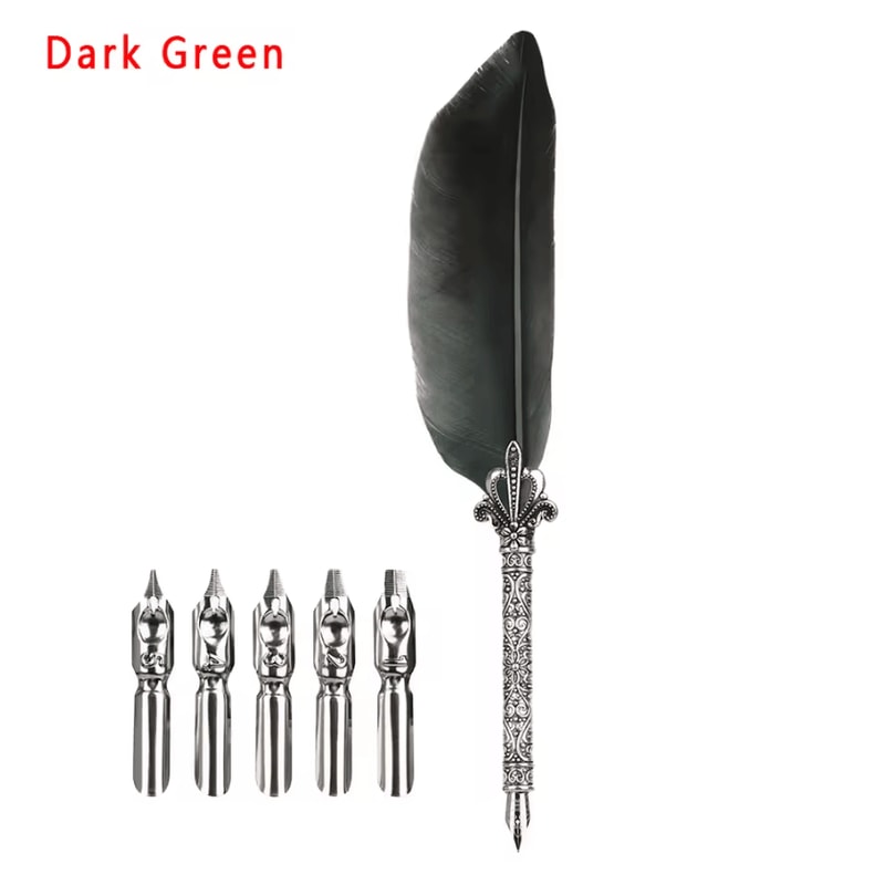 Luxury Vintage Feather Quill Pen Set With Gift Box Calligraphy Signature Writing Kit 4