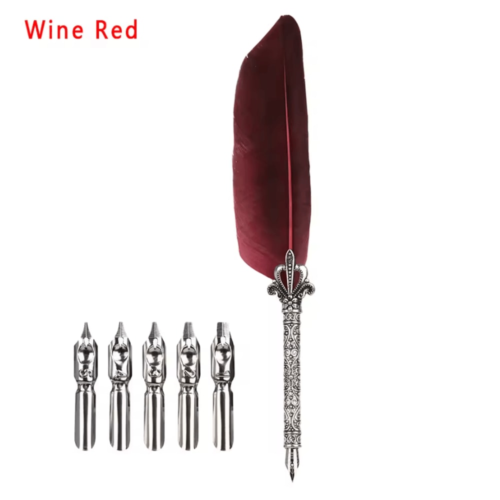 Luxury Vintage Feather Quill Pen Set With Gift Box Calligraphy Signature Writing Kit 6