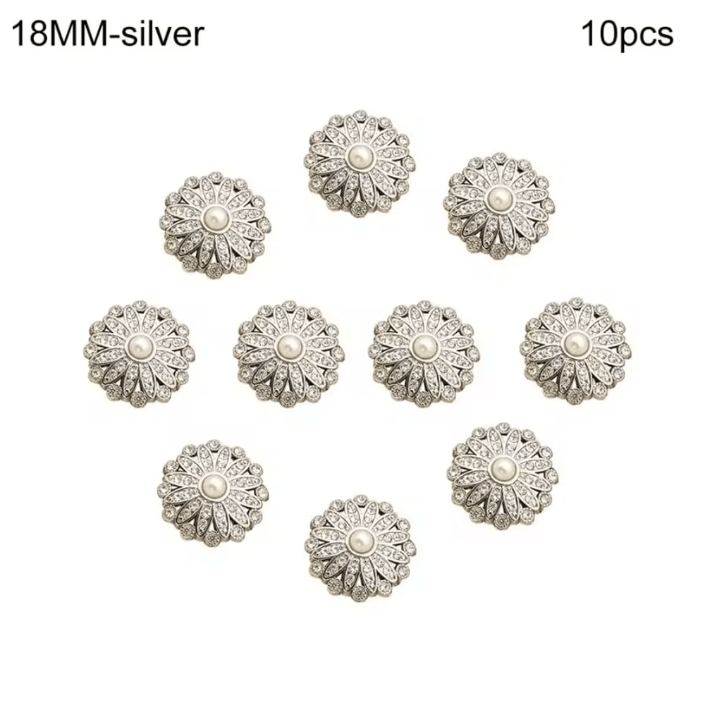 Vintage Pearl Diamond Metal Buttons Set Elegant DIY Sewing Clothing Accessories 10pcs 3